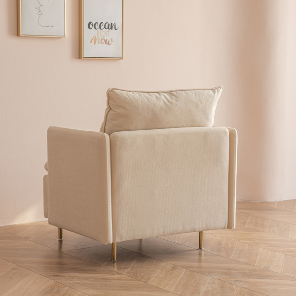 现代布艺扶手椅，软垫单人沙发椅，米色棉亚麻 - 30.7 英寸-3