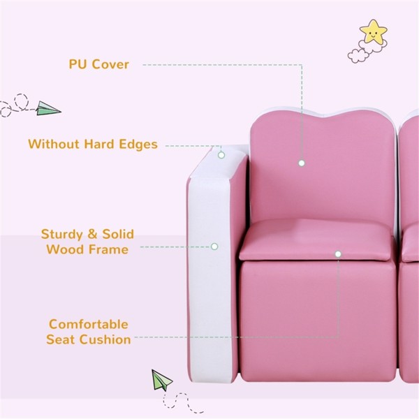  儿童二合一沙发套装-粉色-5