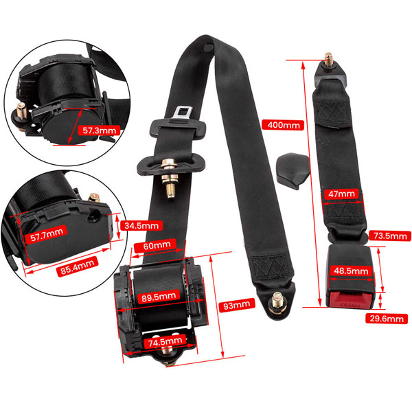 2只3点式可调节通用安全带 Retractable Adjustable Shoulder Seat Belt Universal 3 Point Safety Belts -2