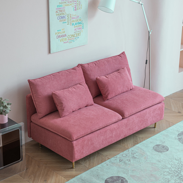 现代无扶手双人沙发，无扶手长沙发，粉色棉亚麻 - 59.8 英寸-6
