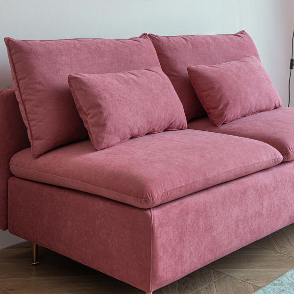 现代无扶手双人沙发，无扶手长沙发，粉色棉亚麻 - 59.8 英寸-4