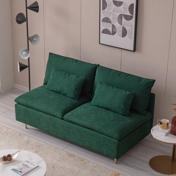 现代无扶手双人沙发，无扶手长沙发，绿色棉亚麻 - 59.8 英寸-10