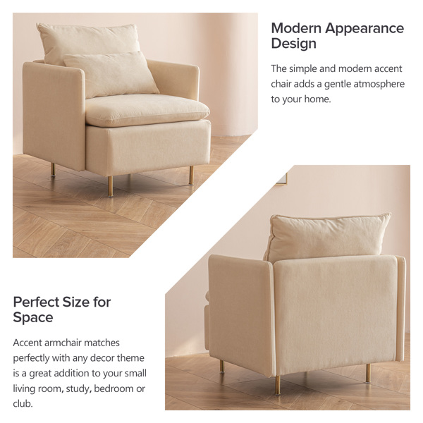 现代布艺扶手椅，软垫单人沙发椅，米色棉亚麻 - 30.7 英寸-8