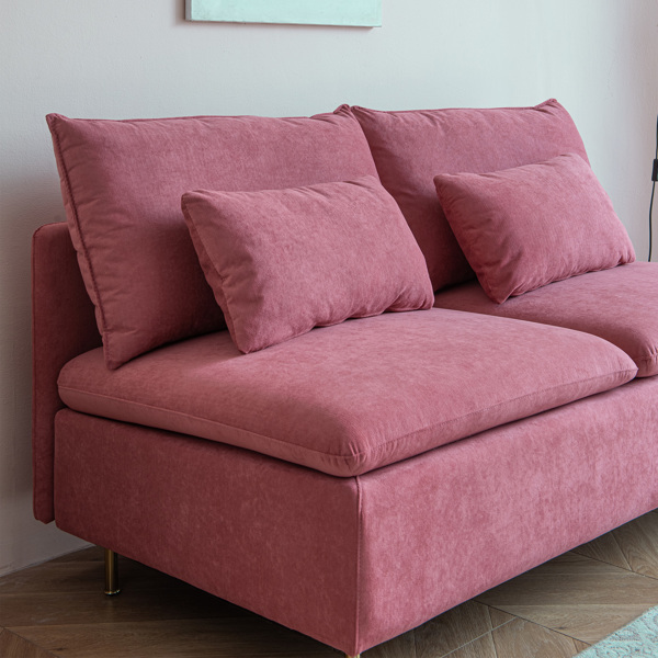 现代无扶手双人沙发，无扶手长沙发，粉色棉亚麻 - 59.8 英寸-8
