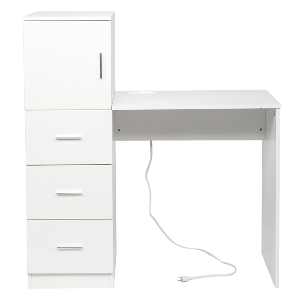  白色浮雕 刨花板贴三胺 H型 104.5*49*120cm 一门三抽 电脑桌 2个USB 2个电源插 S001-24