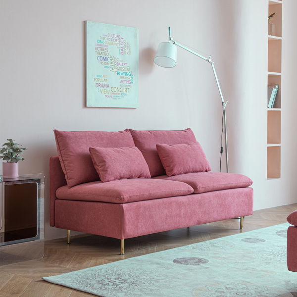 现代无扶手双人沙发，无扶手长沙发，粉色棉亚麻 - 59.8 英寸-2