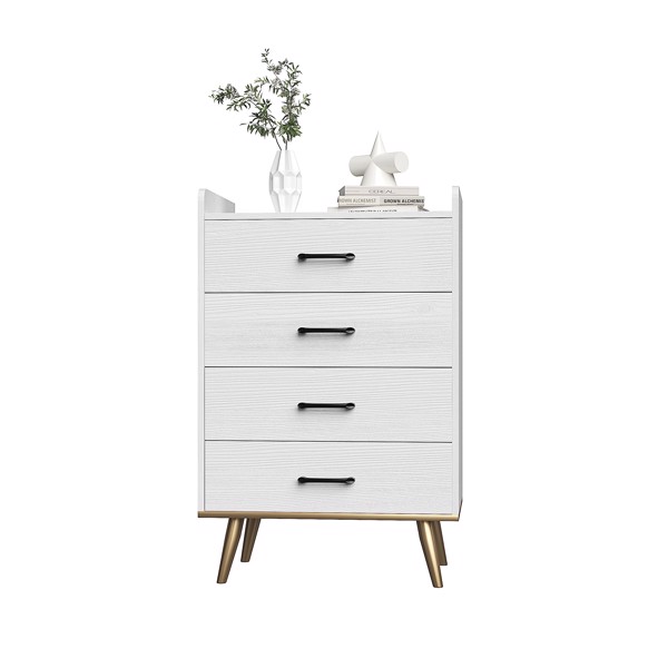 [] 4-Drawer Cabinet, Veneered Fabric Drawer Storage Cabinet, White-3