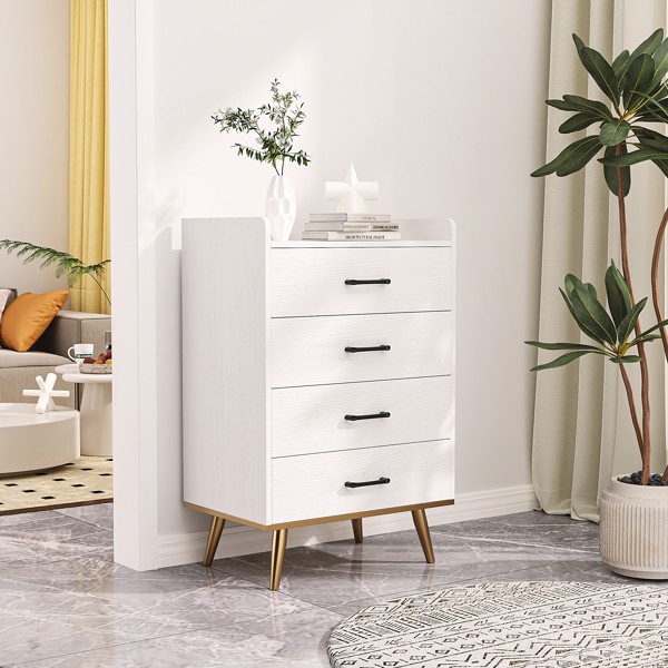 [] 4-Drawer Cabinet, Veneered Fabric Drawer Storage Cabinet, White-1