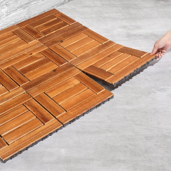 27pcs 30*30*2.3cm 碳化色 松木 7片拼接 户外地板 户外地板-2