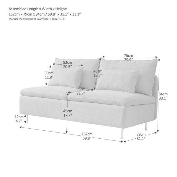 现代无扶手双人沙发，无扶手长沙发，绿色棉亚麻 - 59.8 英寸-13