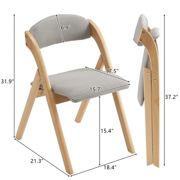  2pcs 实木折叠 靠背弧型米色坐垫 原木色 会展椅 54*47*81cm 橡胶木 N101-3