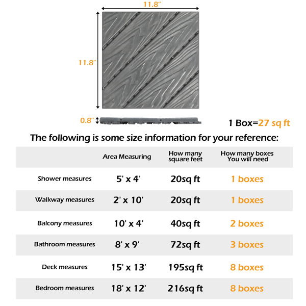 27pcs 30*30*2cm 深灰色 PP塑料 斜纹 户外地板 户外地板-11