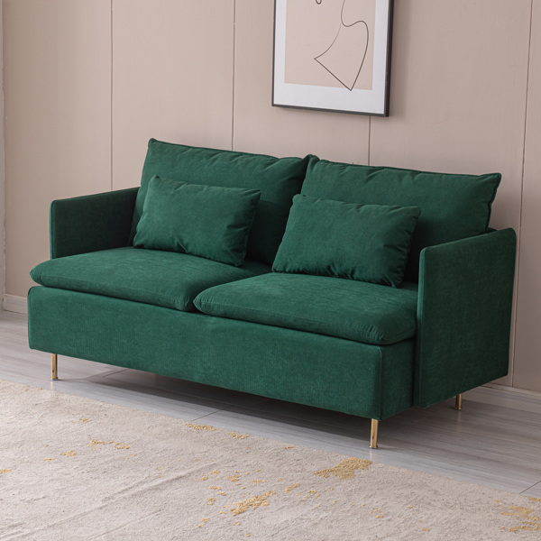 现代软垫双人沙发，客厅沙发 ，小户型沙发翠绿棉亚麻---63.8 英寸-2