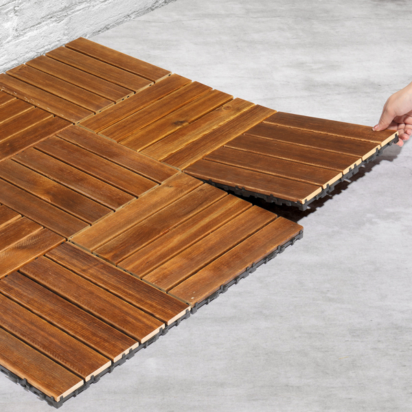 27pcs 30*30*2.3cm 碳化色 松木 5片拼接 户外地板 户外地板-4