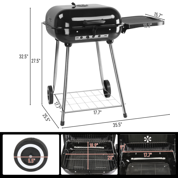  89.5*65*83cm 黑色 可折叠侧板 方形 搪瓷 碳烤炉-7