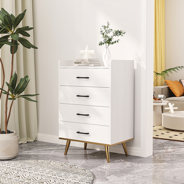 [] 4-Drawer Cabinet, Veneered Fabric Drawer Storage Cabinet, White-2