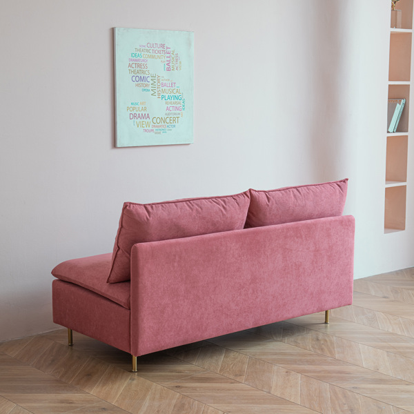 现代无扶手双人沙发，无扶手长沙发，粉色棉亚麻 - 59.8 英寸-3