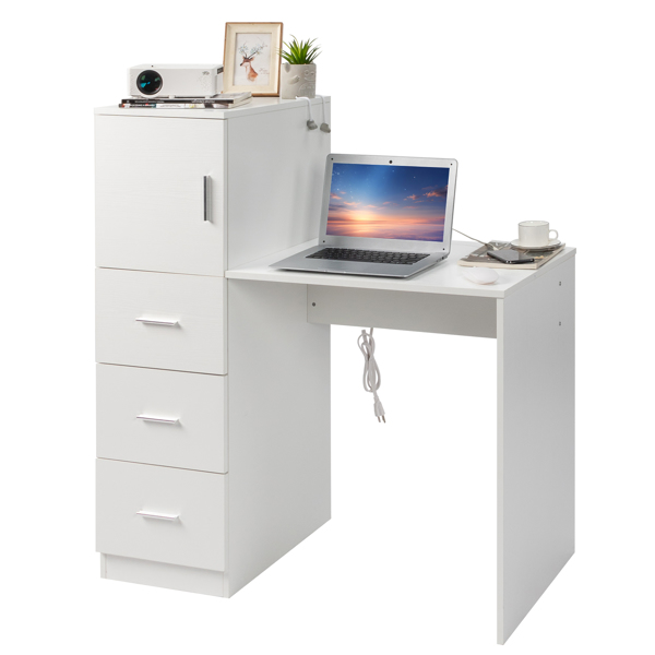  白色浮雕 刨花板贴三胺 H型 104.5*49*120cm 一门三抽 电脑桌 2个USB 2个电源插 S001-8