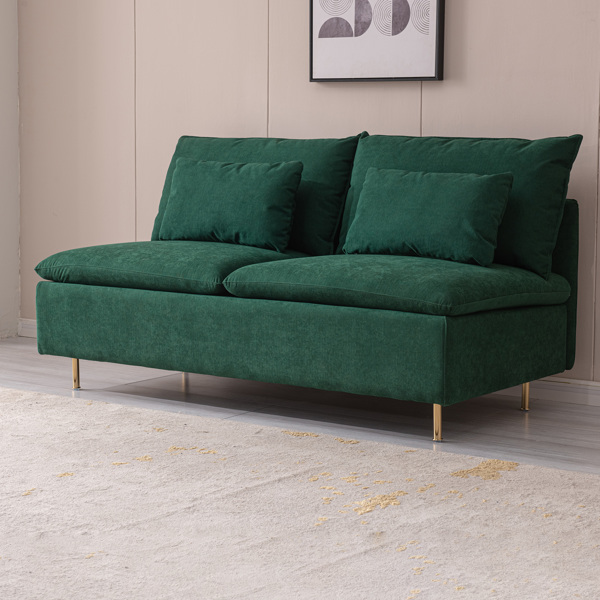 现代无扶手双人沙发，无扶手长沙发，绿色棉亚麻 - 59.8 英寸-6