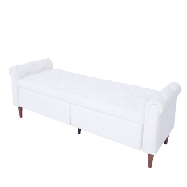 米白色，多功能收纳储物沙发凳，绒布带扶手-3