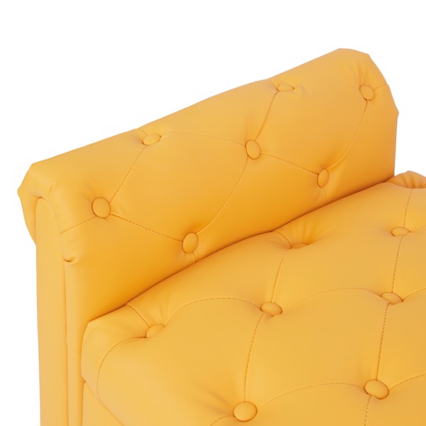 橙黄色，多功能收纳储物沙发凳，Pu皮革带扶手-8