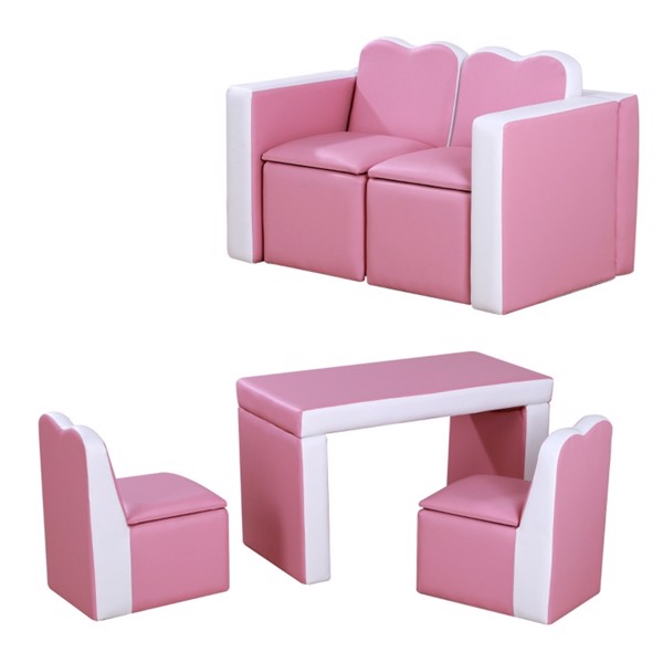  儿童二合一沙发套装-粉色-9