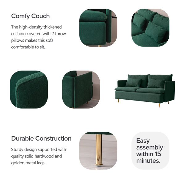 现代软垫双人沙发，客厅沙发 ，小户型沙发翠绿棉亚麻---63.8 英寸-6