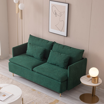 现代软垫双人沙发，客厅沙发 ，小户型沙发翠绿棉亚麻---63.8 英寸
