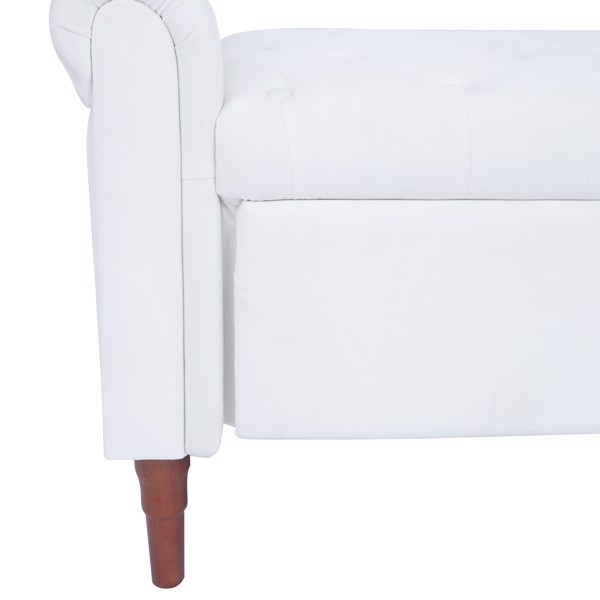 米白色，多功能收纳储物沙发凳，绒布带扶手-8