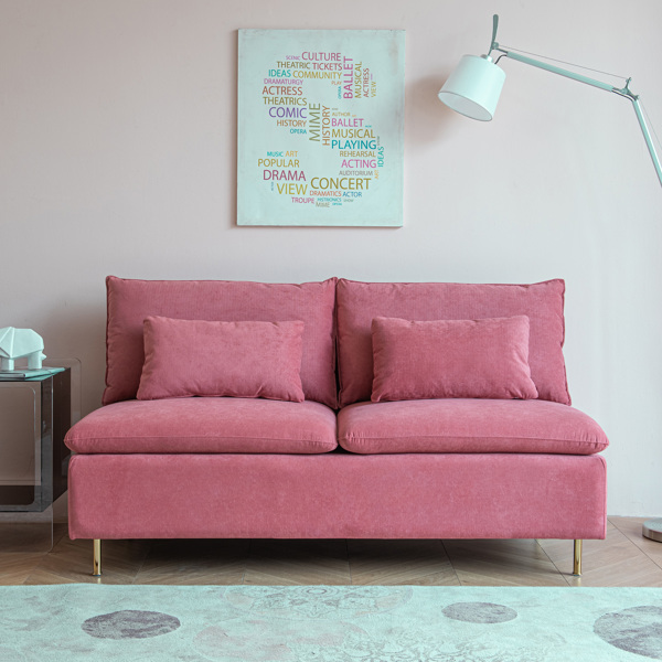现代无扶手双人沙发，无扶手长沙发，粉色棉亚麻 - 59.8 英寸-1