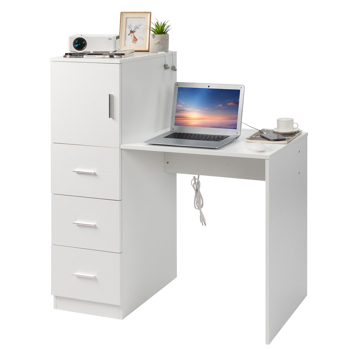  白色浮雕 刨花板贴三胺 H型 104.5*49*120cm 一门三抽 电脑桌 2个USB 2个电源插 S001
