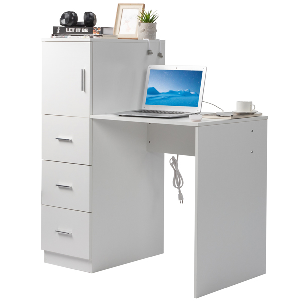  白色浮雕 刨花板贴三胺 H型 104.5*49*120cm 一门三抽 电脑桌 2个USB 2个电源插 S001-9