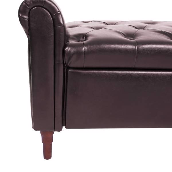 棕色，多功能收纳储物沙发凳，Pu皮革带扶手-8