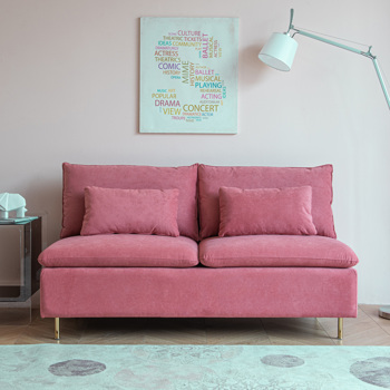 现代无扶手双人沙发，无扶手长沙发，粉色棉亚麻 - 59.8 英寸