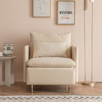 现代布艺扶手椅，软垫单人沙发椅，米色棉亚麻 - 30.7 英寸