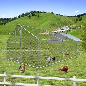 9.8 x 19.7 英尺大型鸡笼金属步入式鸡笼尖形鸡笼带有防水防紫外线顶罩和可锁门