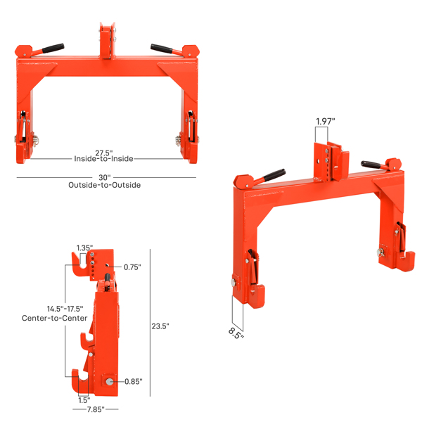 3000lbs 3点挂钩可调节拖车架 橙色-11
