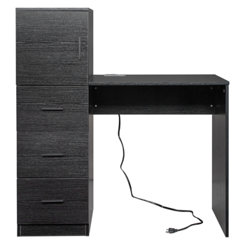  黑色浮雕 刨花板贴三胺 H型 104.5*49*120cm 一门三抽 电脑桌 2个USB 2个电源插 S001