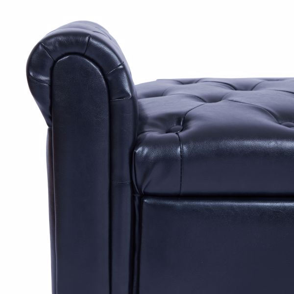 黑色，多功能收纳储物沙发凳，Pu皮革带扶手-7