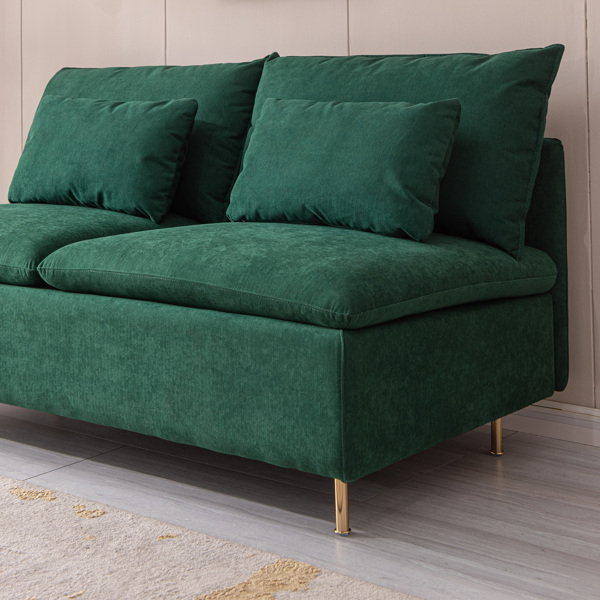 现代无扶手双人沙发，无扶手长沙发，绿色棉亚麻 - 59.8 英寸-3