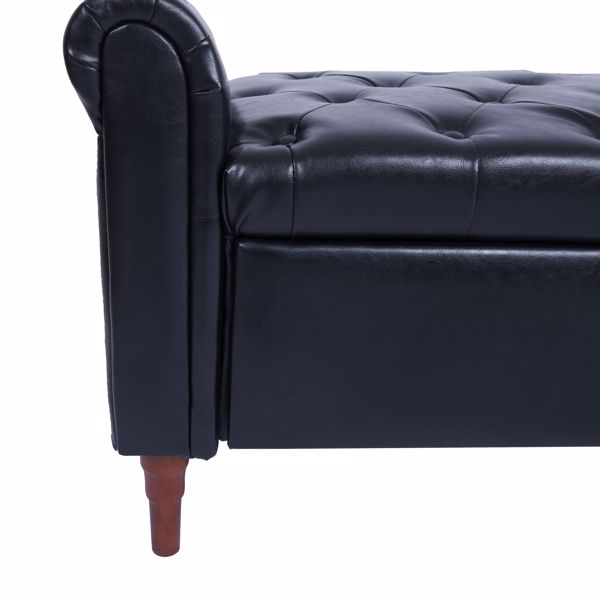 黑色，多功能收纳储物沙发凳，Pu皮革带扶手-8
