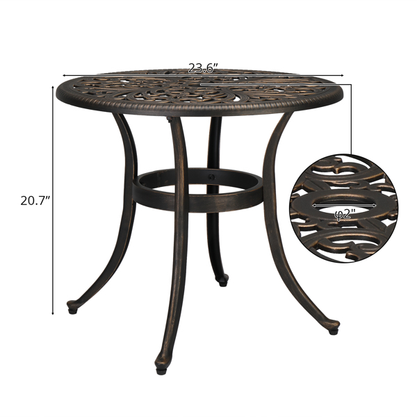 凤凰桌面 23.6inch 圆形 庭院铸铝桌 古铜色 N001-11