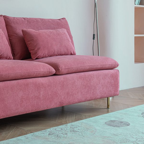 现代无扶手双人沙发，无扶手长沙发，粉色棉亚麻 - 59.8 英寸-5