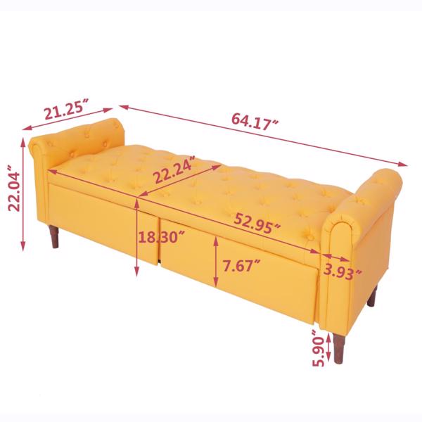 橙黄色，多功能收纳储物沙发凳，Pu皮革带扶手-5