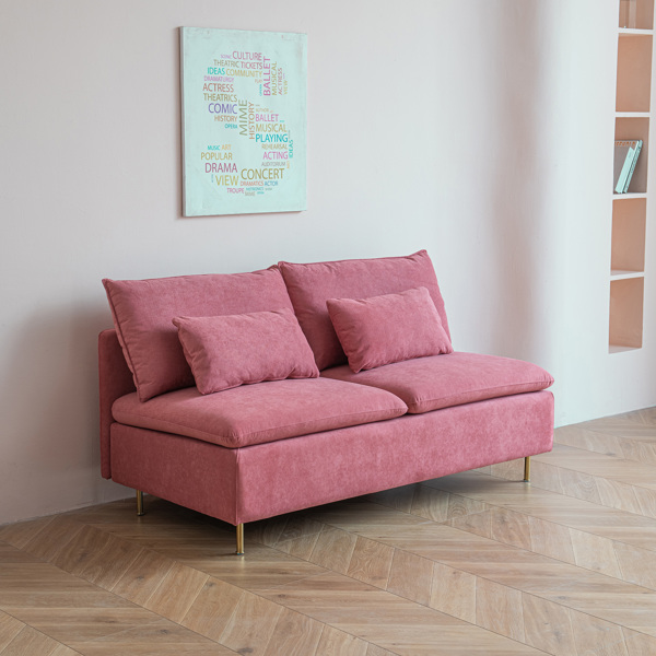 现代无扶手双人沙发，无扶手长沙发，粉色棉亚麻 - 59.8 英寸-10