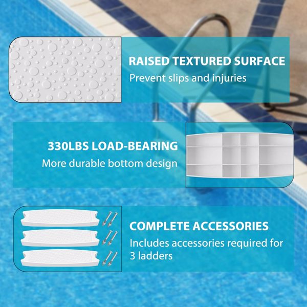 Swimming Pool Ladder Steps, Stainless Steel Pool Steps for Inground Pools, 3 Step Pool Stairs with Anti-Slip Plastic Pads, Easy to Assembly and Climb (InGround 3 Step Ladder)-2