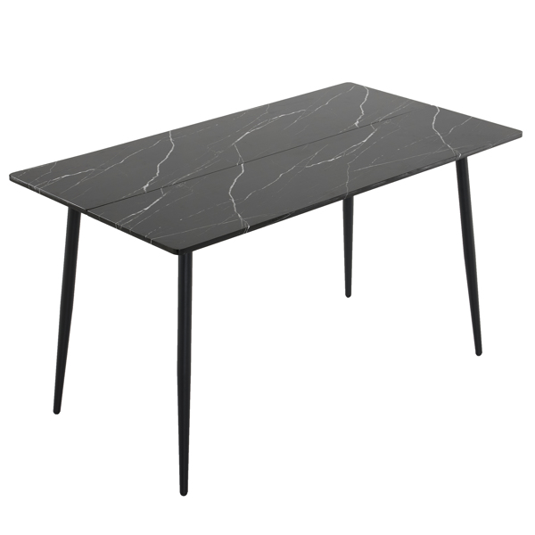  拆装 长方形带圆弧 餐桌 MDF 黑色 桌面拼接 PVC大理石面 140*76*76cm N101-1