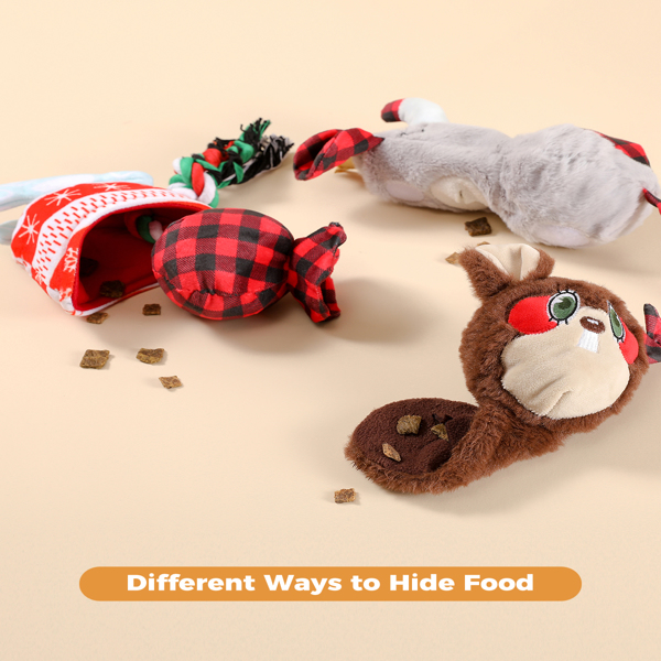 5 件套圣诞狗玩具礼物 - 吱吱玩具无填充毛绒咀嚼玩具适合中小型犬、小狗出牙咀嚼玩具、互动狗玩具、狗生日礼物-6