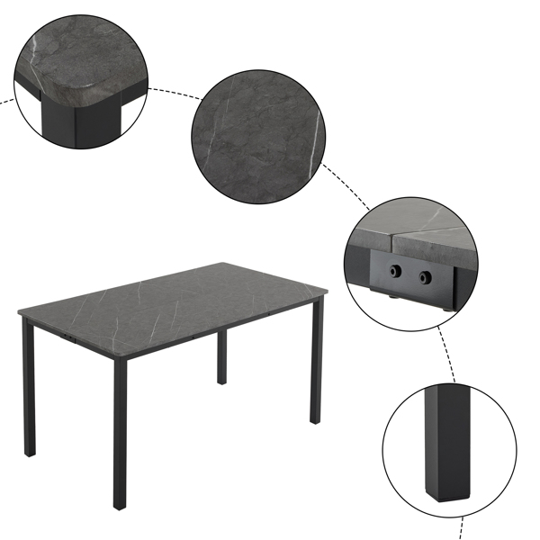  拆装 长方形带直脚 餐桌 MDF 灰色 桌面拼接 PVC大理石面 140*76*76cm N101-12