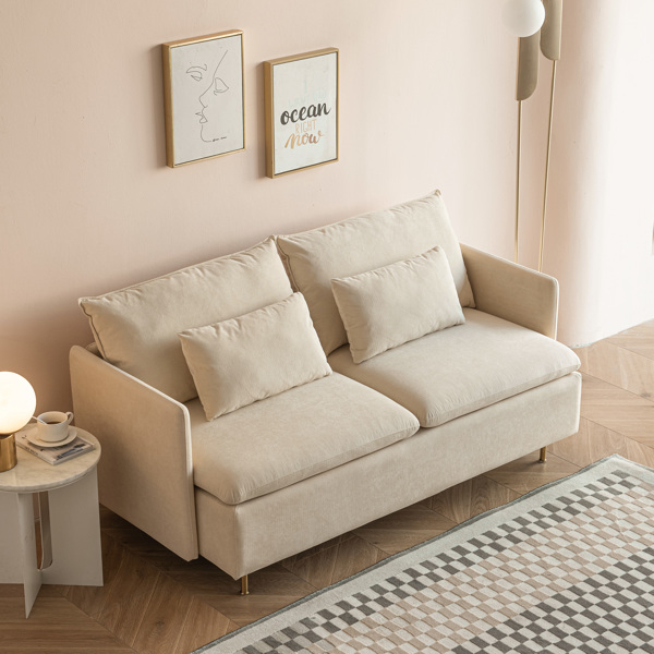 现代软垫双人沙发，客厅沙发 ，小户型沙发翠绿棉亚麻---63.8 英寸-2